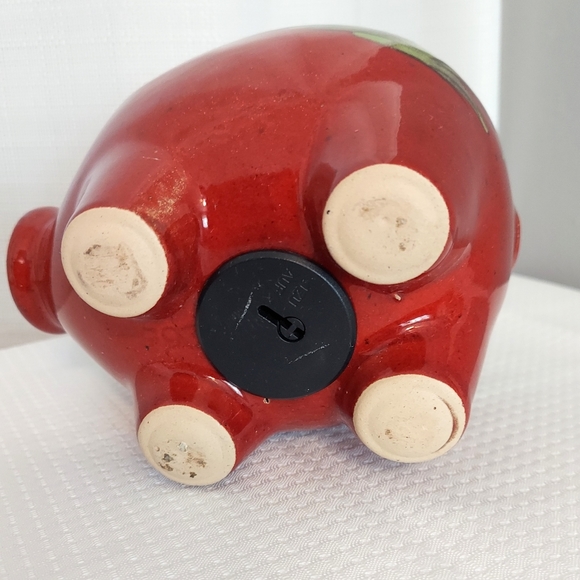 Stoneware Piggy Bank Glazed Mushroom Floral Coin Container Germany - Picture 8 of 8